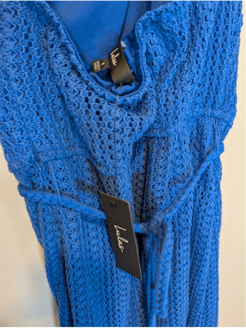 Lulus Sunny Impression Blue Crochet Halter Midi Dress Removable Belt NWT Small - Picture 8 of 10